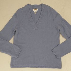 Pastel Periwinkle Ice Blue Cashmere V Neck Sweater Talbots Soft Deep Low V